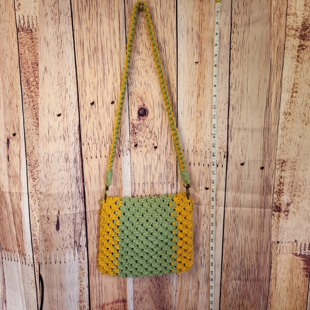 Handmade Macrame 2 tone shoulder bag purse with detachable strap - Picture 5 of 7